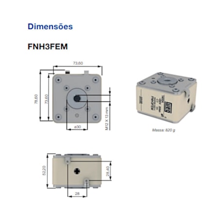 Fusível NH AR Ultra Rápido Flush 800A 200KA em 690VCA FNH3FEM-800Y-A WEG-4d162e77-bdab-4601-95cb-cdc4fbd2c253