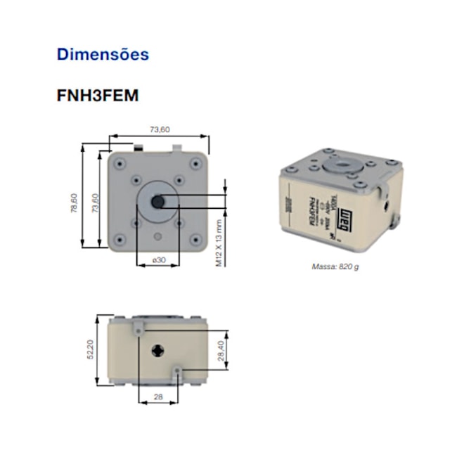Fusível NH AR Ultra Rápido Flush 800A 200KA em 690VCA FNH3FEM-800Y-A WEG-8f4f8d83-0e39-40cc-b019-da5f59aaeca6