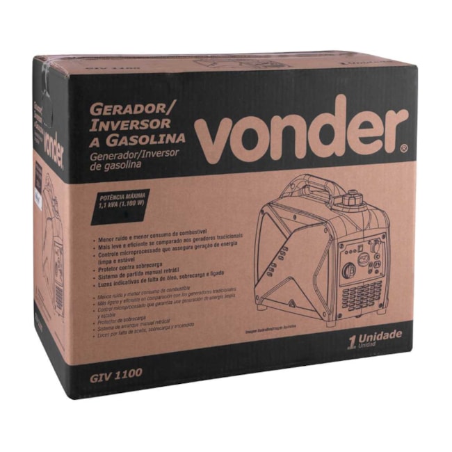Gerador Inversor a Gasolina 1.100 W 4 Tempos Motor Monocilíndrico GIV 1100 VONDER-d4d993e8-806a-4475-8ce6-fb8c1c524c34