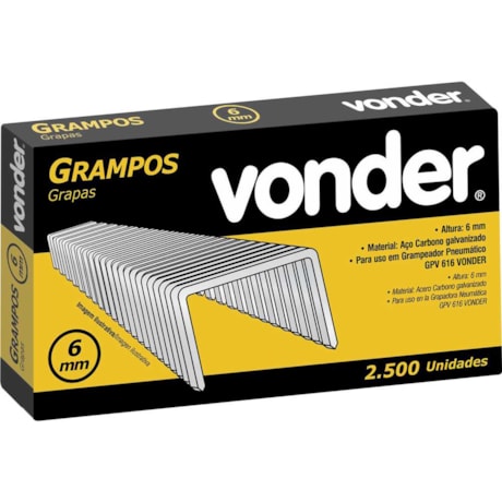Grampo 6mm para Grampeador Pneumático GPV 616 CX com 2.500 Un. 2898006006 VONDER-d74dd7c7-2125-4b4f-bd13-9fdc6a06c7a8