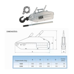 Guincho de Alavanca Tifor 1600kg x 20 Metros GA1600 BERG STEEL