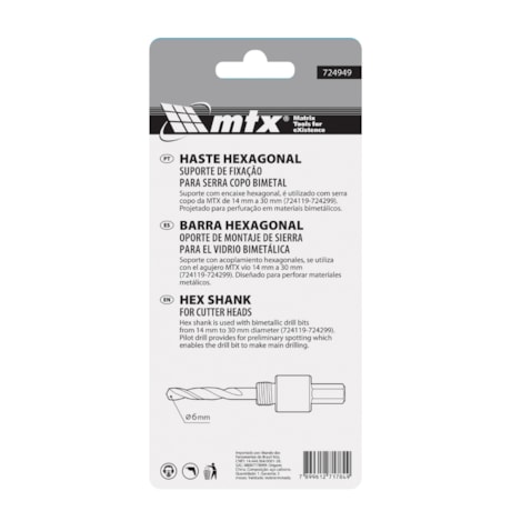 Haste Sextavada para Serra Copo Bimetal 14 a 30mm 724949 MTX-dac98b45-36f7-44b7-8dcc-70c3d290a214