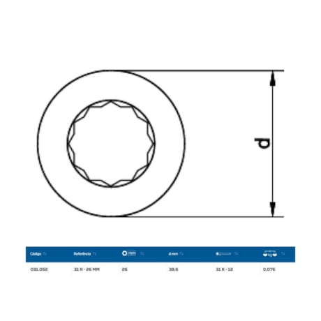 Inserto Estrela 26mm para Chave Catraca Marcha Livre 31R-26 GEDORE