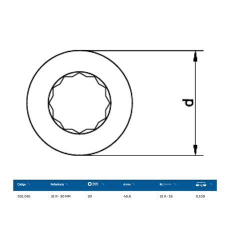 Inserto Estrela 30mm para Chave Catraca Marcha Livre 31R-30 GEDORE