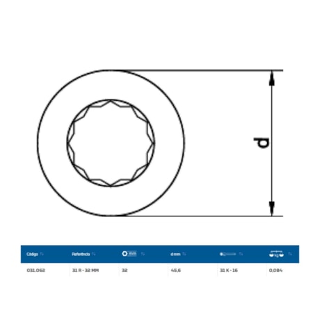 Inserto Estrela 32mm para Chave Catraca Marcha Livre 31R-32 GEDORE