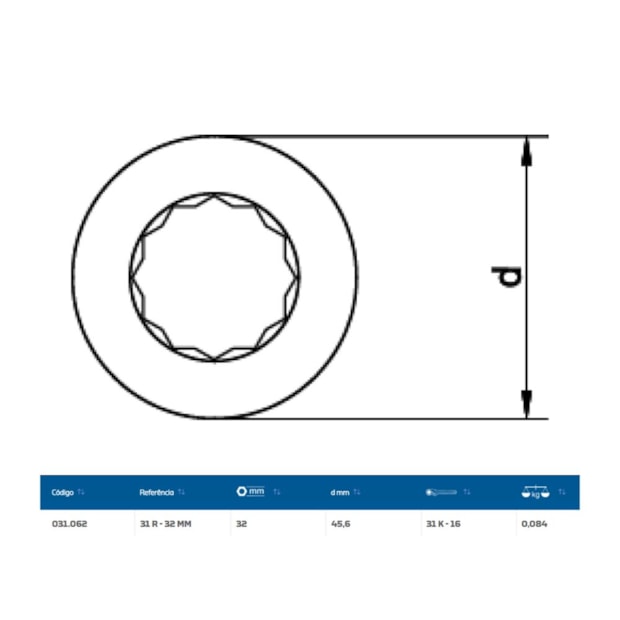 Inserto Estrela 32mm para Chave Catraca Marcha Livre 31R-32 GEDORE-e22efab8-096c-4aae-9c35-6b9e23be792c