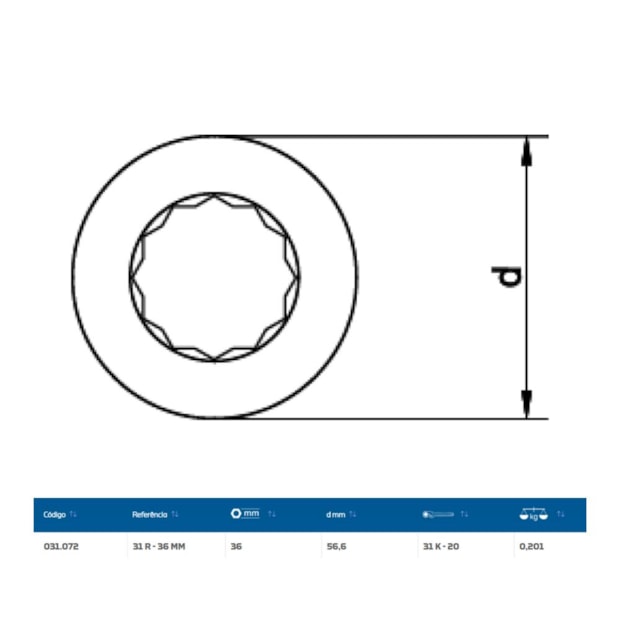 Inserto Estrela 36mm para Chave Catraca Marcha Livre 31R-36 GEDORE-5d187443-6e79-4efd-9699-a2013b377fbb