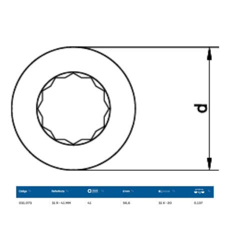 Inserto Estrela 41mm para Chave Catraca Marcha Livre 31R-41 GEDORE