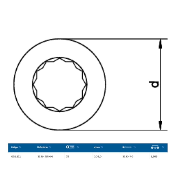 Inserto Estrela 75mm para Chave Catraca Marcha Livre 31R-75 GEDORE-fac175a9-9b74-424f-b24d-ce10e5d9d76a