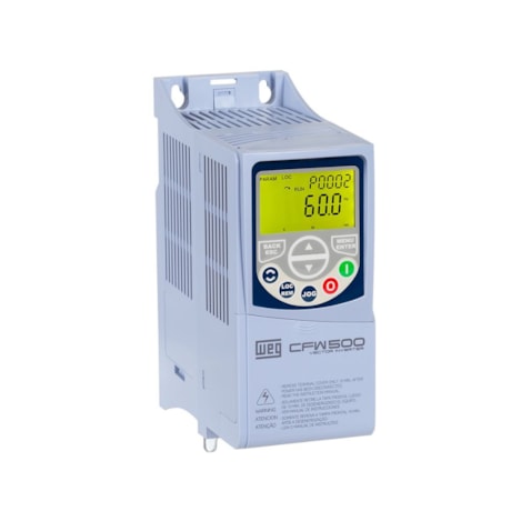 Inversor de Frequência 2CV(380V) 3CV(440V) 4.3A Trifásico 380-480V IP20 CFW500A04P3T4NB20G2 WEG