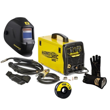 Inversora de Solda MIG/MMA 160A 220V Monofásico HANDYARC MIG 160I + Bobina de Arame MIG + Luva de Soldagem + Máscara de Solda ESAB