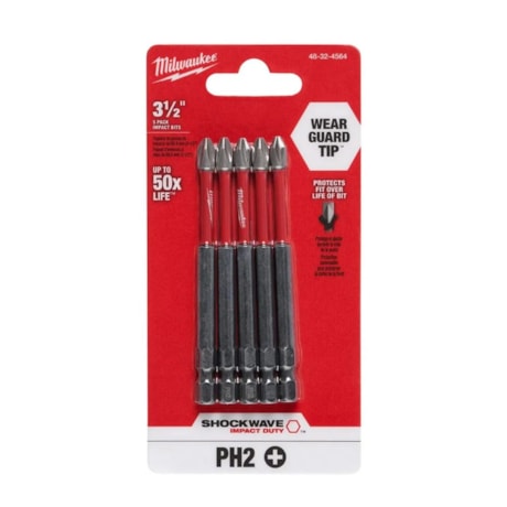 Jogo Bits Phillips de Impacto PH2 x 89mm com 5 Peças 48-32-4564 MILWAUKEE