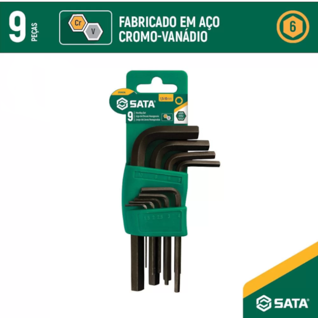 Jogo Chaves Hexagonais L Curta 1.5 a 10mm 9 Peças c/ Suporte ST09129L SATA-72c1a2c6-7284-456d-89f0-e18148c881bc