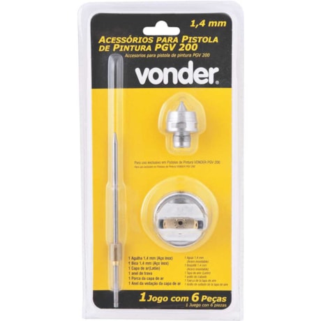 Jogo de Agulha/Bico/Capa/Anel Trava/Anel de Vedação 1.4mm para Pistola de Pintura PGV 200 6220100208 VONDER-9db14433-2526-44aa-a638-d179ab2043ad