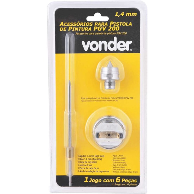 Jogo de Agulha/Bico/Capa/Anel Trava/Anel de Vedação 1.4mm para Pistola de Pintura PGV 200 6220100208 VONDER-4279daa6-1301-4650-857a-e376354ec442
