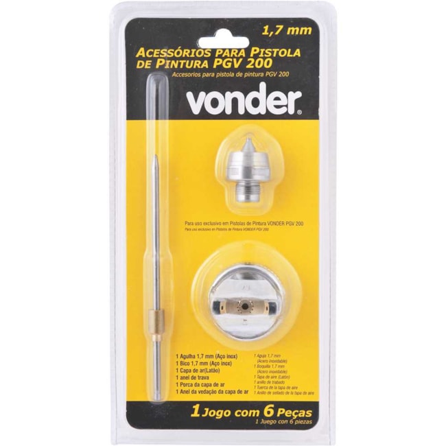 Jogo de Agulha/Bico/Capa/Anel Trava/Anel de Vedação 1.7mm para Pistola de Pintura PGV 200 6220100209 VONDER-e742c6c3-2007-47e3-9030-0d48502f3e7e