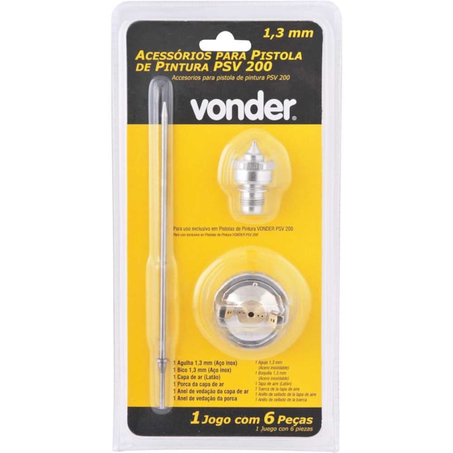 Jogo de Agulha/Bico/Capa de Ar/Porca/Anel de Vedação 1.3mm para Pistola de Pintura PSV 200 6220200222 VONDER-f04a38a5-7521-4a94-9b7a-4373841470f9