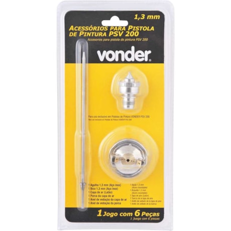 Jogo de Agulha/Bico/Capa de Ar/Porca/Anel de Vedação 1.3mm para Pistola de Pintura PSV 200 6220200222 VONDER-9d1dfc08-39ae-461c-8412-0f8c9f025d6f