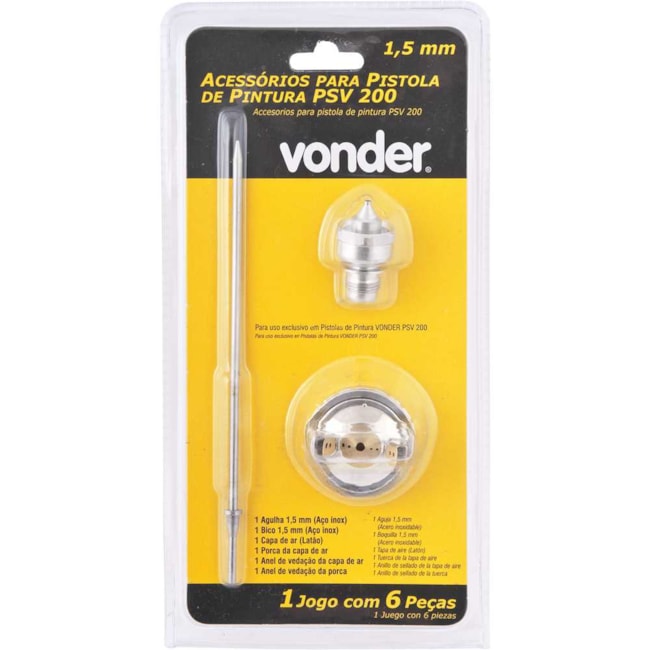 Jogo de Agulha/Bico/Capa de Ar/Porca/Anel de Vedação 1.5mm para Pistola de Pintura PSV 200 6220200219 VONDER-6516eaf3-89a9-4ae9-a35e-4e247933d003