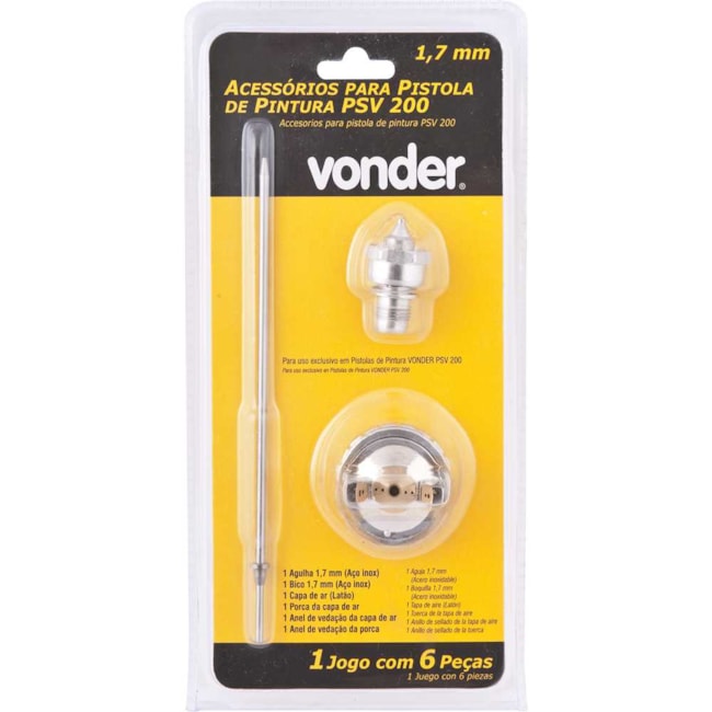 Jogo de Agulha/Bico e Capa p/ Pistola de Pintura 1.7mm PSV 200 6220200223 VONDER-0706b29c-2e5a-4a27-81ad-29e1018465d0