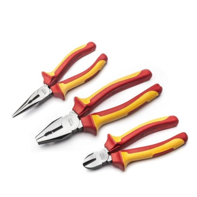 Jogo de Alicates Isolados para Eletricista 1000V VDE com 3 Peças ST09261SJ SATA-ae009f08-2822-413f-840e-074728120a99