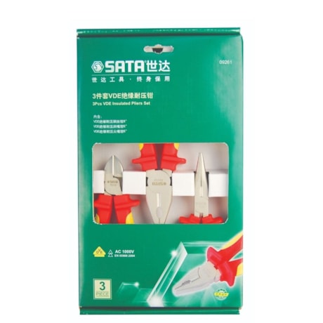 Jogo de Alicates Isolados para Eletricista 1000V VDE com 3 Peças ST09261SJ SATA