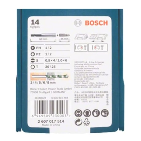 Jogo de Bits e Brocas para Parafusar e Fixar com 14 Peças X-LINE 2607017514 BOSCH