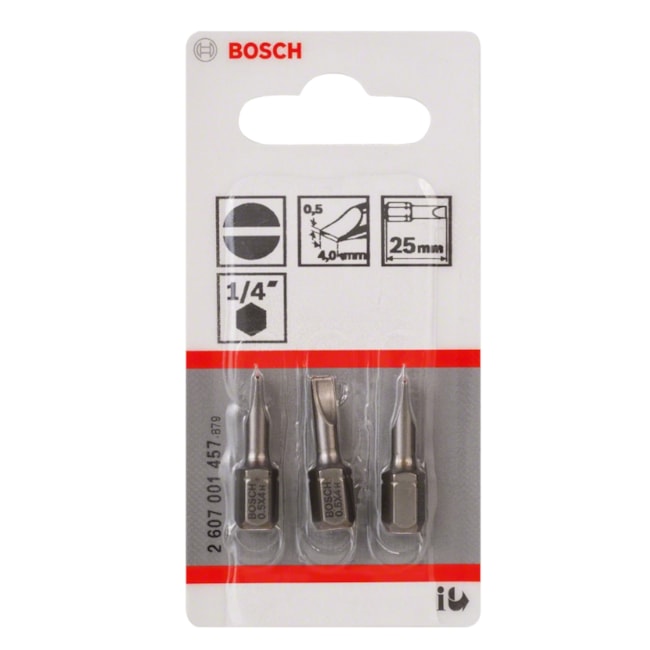 Jogo de Bits Fenda 4.0mm x 25mm Encaixe 1/4