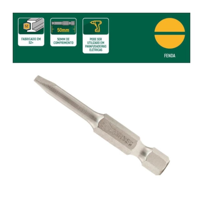 Jogo de Bits Fenda 6mm x 50mm Encaixe 1/4