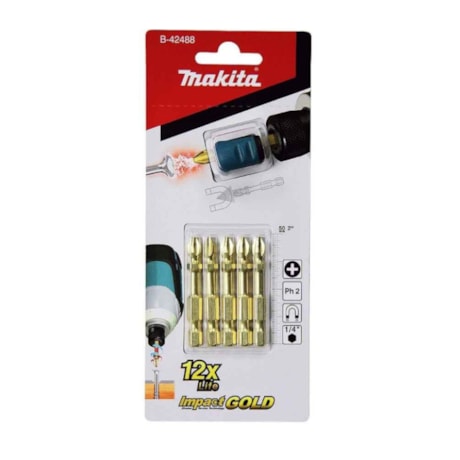 Jogo de Bits Phillips com Adaptador Magnético Ph2 x 50mm com 5 Peças D-42488 MAKITA