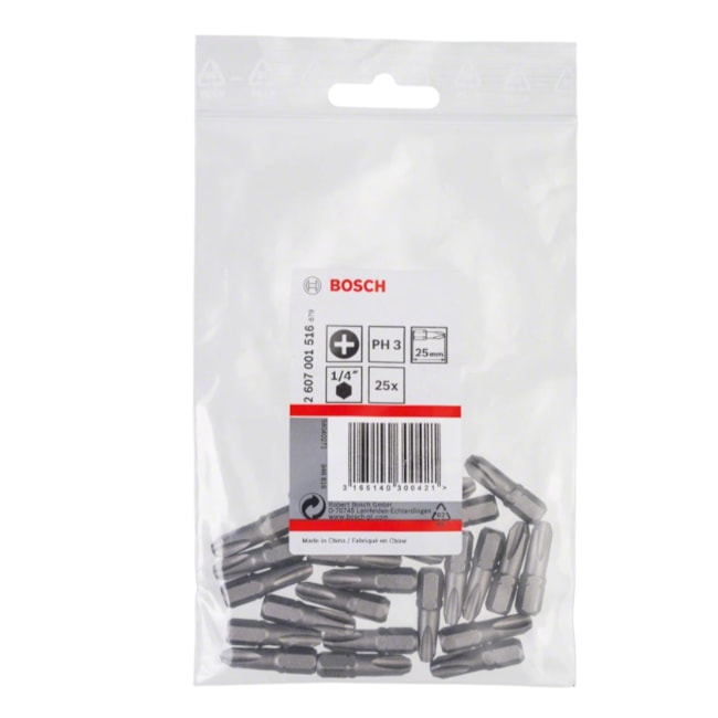 Jogo de Bits Phillips Nº3 x 25mm Encaixe 1/4