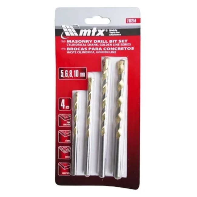 Jogo de Broca para Concreto Golden Line 5 a 10mm 4 Peças Din 8039 708259 MTX-403af68a-84a1-48bf-b33a-89a838314942