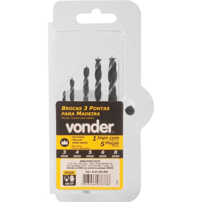 Jogo de Brocas 3mm a 8mm 3 Pontas com 5 Peças 5301003008 VONDER-927f13f9-0cc8-4c78-aa19-dd660c7b5a26