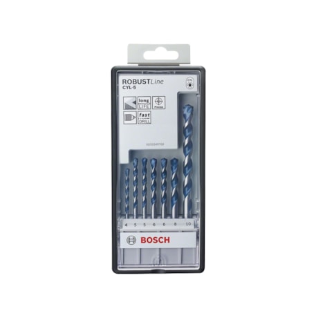 Jogo de Brocas 4mm à 10mm para Concreto Pedra Encaixe Cilíndrico com 7 Peças 2608588167 CYL-5 BOSCH