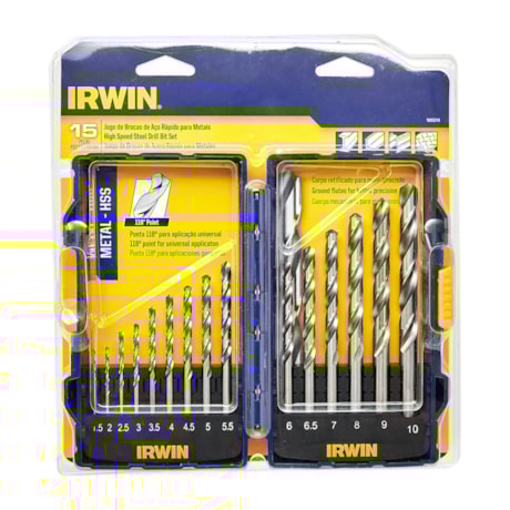 Jogo de Brocas Aço para Metais 1.5 à 10.00mm 15 Peças 1865314 IRWIN-654bdb22-b0fd-43dd-b907-5cd0078a7b6b