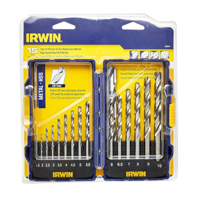 Jogo de Brocas Aço para Metais 1.5 à 10.00mm 15 Peças 1865314 IRWIN-528f5ba4-9b29-4d58-8631-2dc5986d56c0