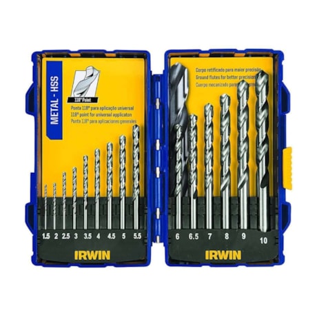 Jogo de Brocas Aço para Metais 1.5 à 10.00mm 15 Peças 1865314 IRWIN-7284b499-d2be-46d4-9441-8dadca3707a5