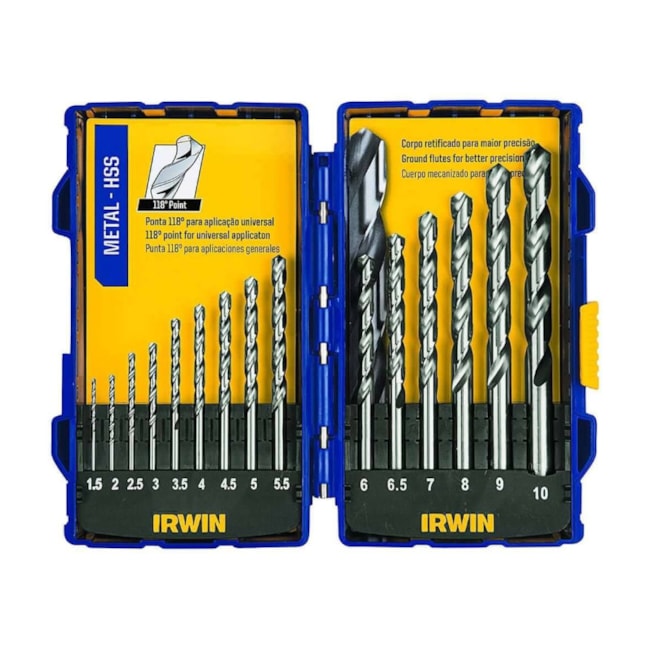 Jogo de Brocas Aço para Metais 1.5 à 10.00mm 15 Peças 1865314 IRWIN-931ae61c-acce-4c81-99c3-836b5d65a952