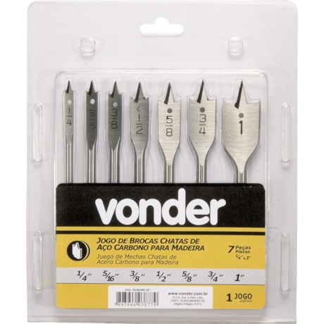 Jogo de Brocas Chata para Madeira 1/4'' a 1'' 7 Peças 5304000141 VONDER-034ebce8-df5f-4c1b-bdf2-cce92316812a