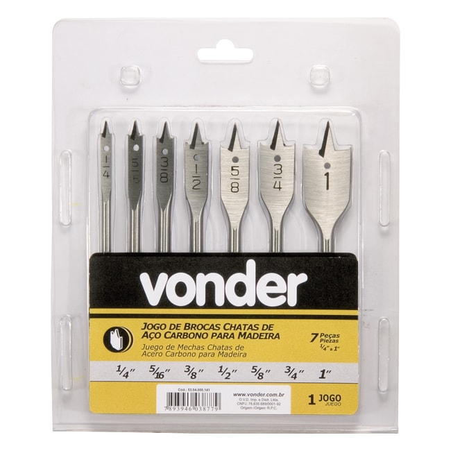 Jogo de Brocas Chata para Madeira 1/4'' a 1'' 7 Peças 5304000141 VONDER-089535e4-221c-4dfc-8fea-22ae9ce25982