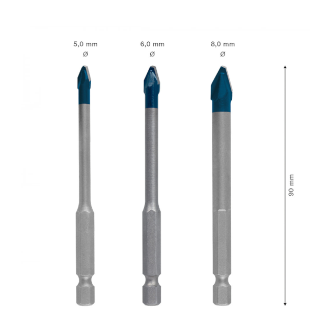 Jogo de Brocas Diamantadas 5 a 8mm para Cerâmica Carbide 3 Peças 2608900595 HEX-9 EXPERT BOSCH-3b1830dd-9e59-4887-9b74-54a1e6318c54