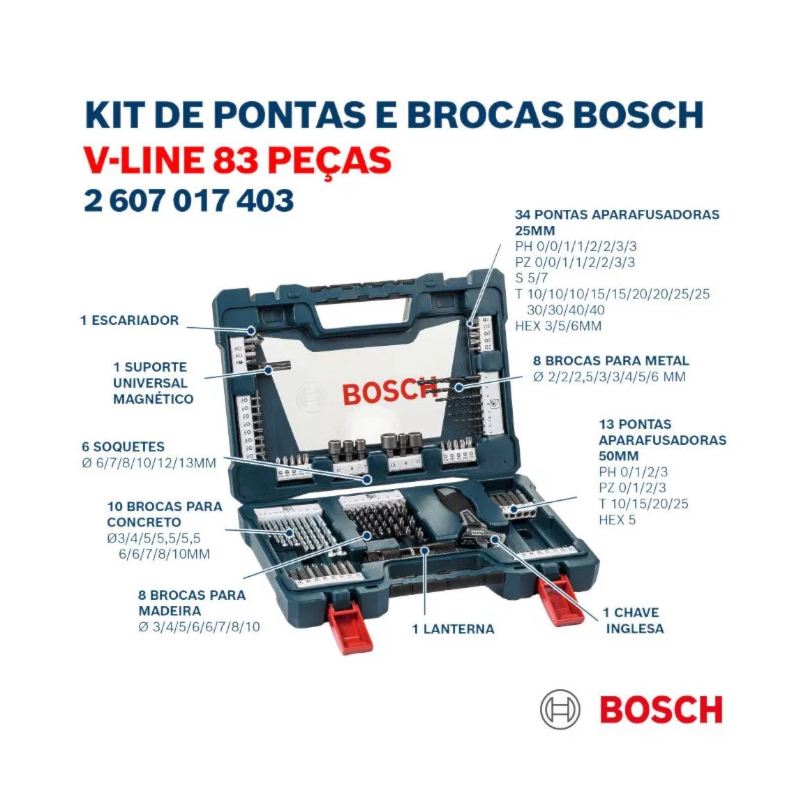 Jogo de Brocas e Pontas V-Line com 83 Peças 2607017403 BOSCH