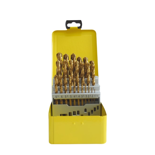 Jogo de Brocas HP HSS DIN 338N 1.00 A 13.0mm TIN Afiação Em Cruz 25 Peças HT100-25PCS HT-5d948fd4-a05b-4e12-9fe8-bd5944750205