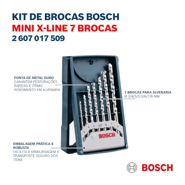 Jogo de Brocas para Alvenaria de 3mm a 8mm com 7 Peças 2607017509 X-LINE BOSCH-9dee68fe-11ba-494c-90aa-7071217e9578