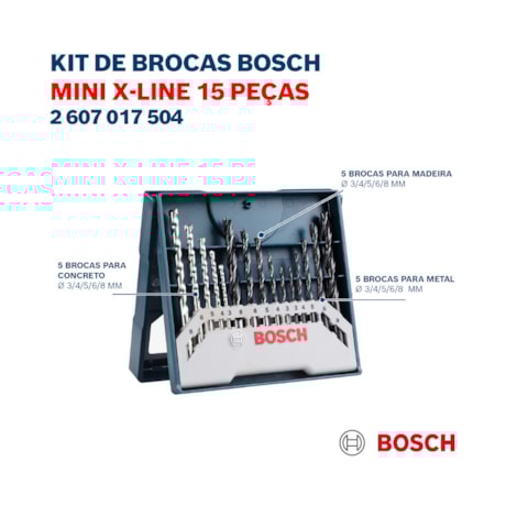 Jogo de Brocas para Metal Madeira Alvenaria X-Line 3 a 8mm 15 Peças 2607017504 BOSCH-e778c52e-92bb-4d79-ab03-ff793f3dae9d
