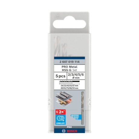 Jogo de Brocas para Metal PRO Metal HSS-G 2,0-6,0mm de 5 Peças 2607019114 BOSCH-f533ffc0-84ae-4852-9117-76c6746b99e9