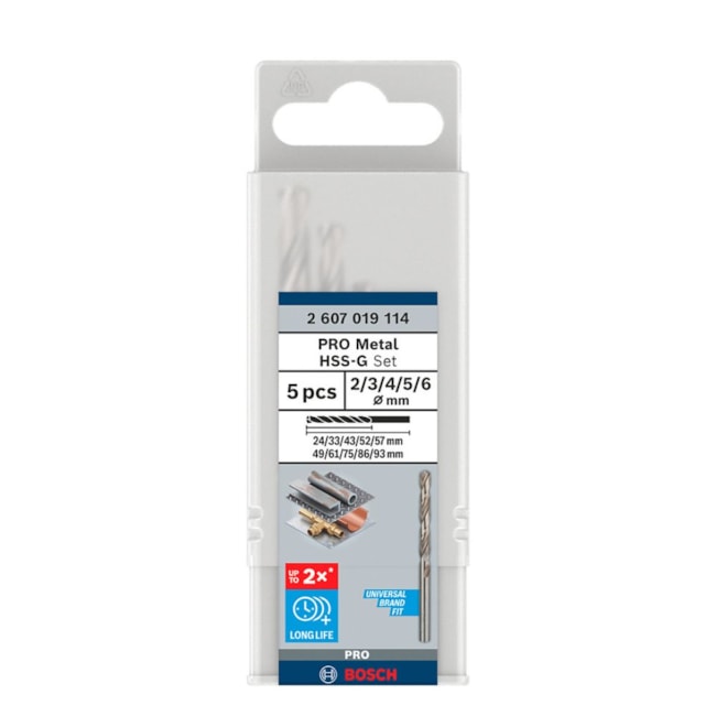Jogo de Brocas para Metal PRO Metal HSS-G 2,0-6,0mm de 5 Peças 2607019114 BOSCH-8702f36a-fe31-4c40-a72c-377d904c0871