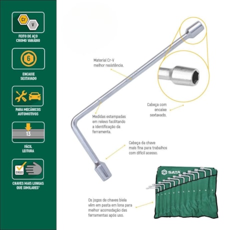 Jogo de Chave Biela Sextavado 8 a 19mm com 12 Peças ST08021L SATA-32a2c03d-6053-47b9-8e44-44d708c88d59