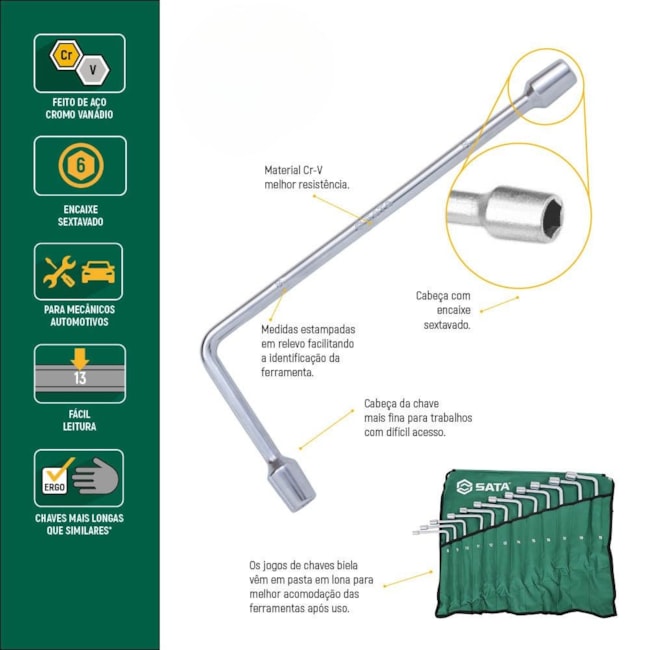 Jogo de Chave Biela Sextavado 8 a 19mm com 12 Peças ST08021L SATA-6e63b7a0-f13d-46d4-bb5b-f6c59cfdb04b