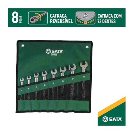 Jogo de Chave Combinada 8MM A 18MM com Catraca Reversível ST09041 SATA-9eb3a35b-a9b8-48bf-a8b0-cbc3d6b086d3